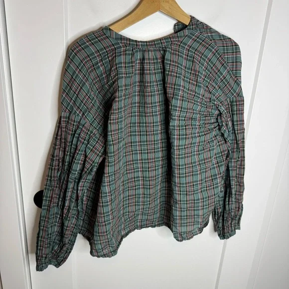 DOEN The Jane Blouse Pond Promenade Plaid 100% Cotton Button Front Blouse Small - Picture 8 of 8